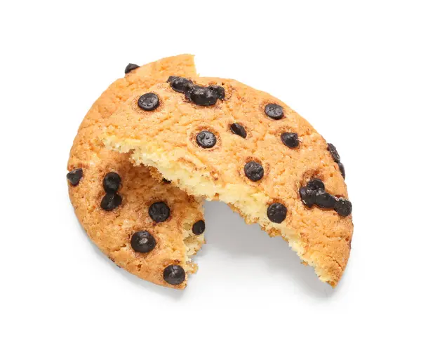 Смачне Зламане Печиво Шоколадними Чіпсами Ізольоване Білому Тлі — стокове фото