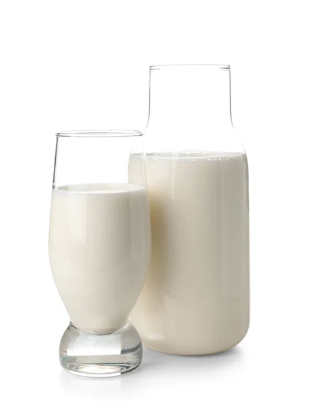 Пляшка Склянка Молока Білому Тлі — стокове фото
