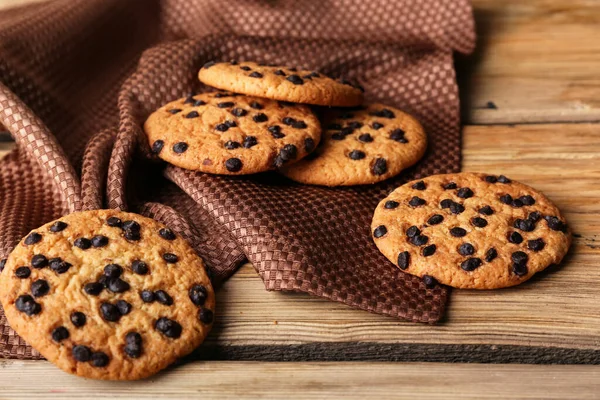 Biscuits Savoureux Avec Des Pépites Chocolat Sur Fond Bois — Photo