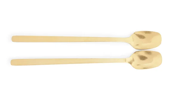 Golden Spoons White Background — Stock Photo, Image