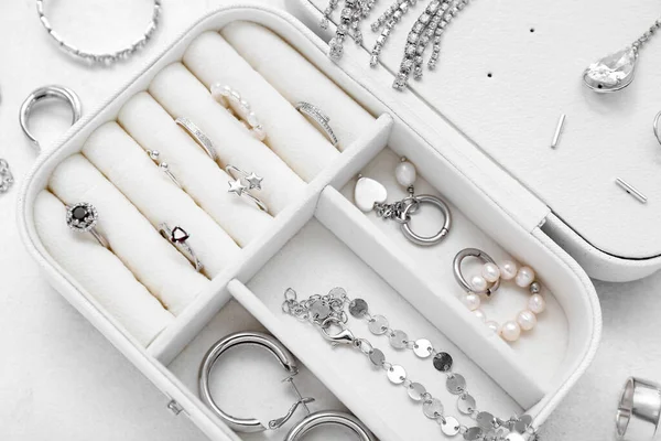 Opened Organizer Stylish Jewelry White Background — Stock Photo, Image
