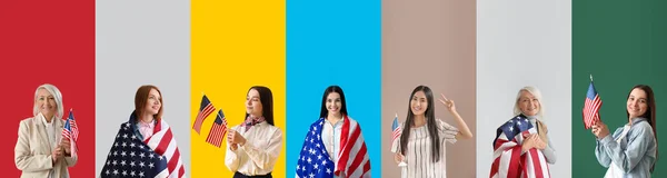 Many People Usa Flags Color Background — 스톡 사진