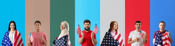 Många Människor Med Flaggor Usa Färg Bakgrund — Stockfoto