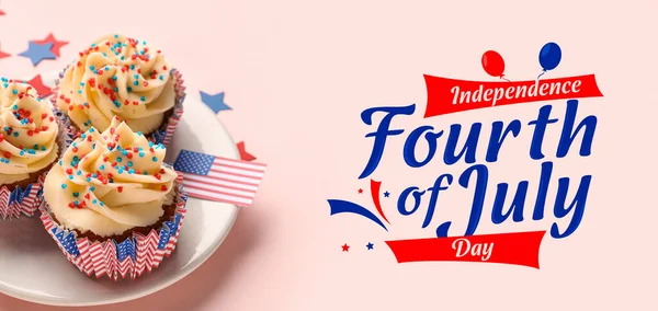 Wenskaart Voor Usa Onafhankelijkheidsdag Met Lekkere Patriottische Cupcakes — Stockfoto