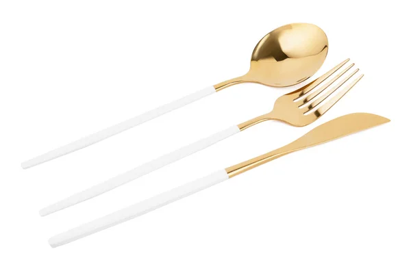Golden Cutlery White Background — Stock Photo, Image