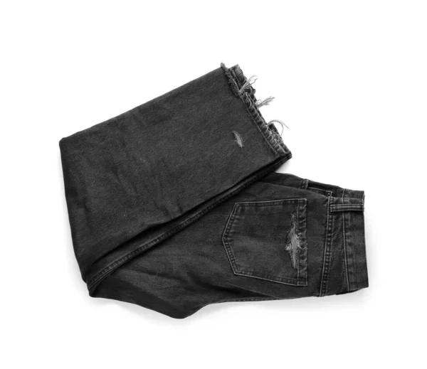 Snygg Svart Jeans Jeans Vit Bakgrund — Stockfoto