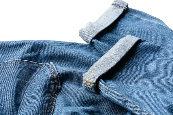 Eleganti Jeans Blu Denim Sfondo Bianco — Foto Stock