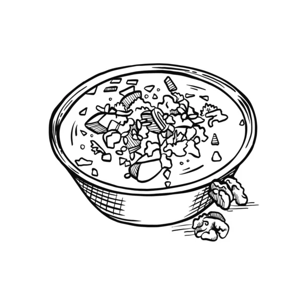 白底碗里有核桃味的汤 — 图库矢量图片