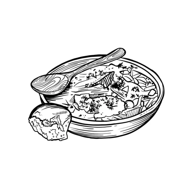Вкусный Суп Миске Белом Фоне — стоковый вектор