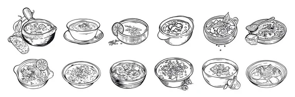 Набор Вкусных Супов Белом Фоне — стоковый вектор