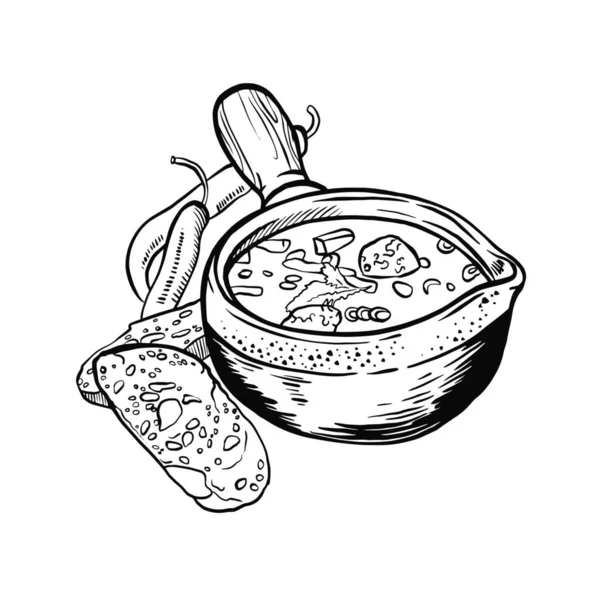 Sup Cabai Lezat Dalam Pot Pada Latar Belakang Putih - Stok Vektor