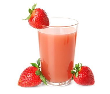 Beyaz zemin üzerine lezzetli çilek güler yüzlü camla