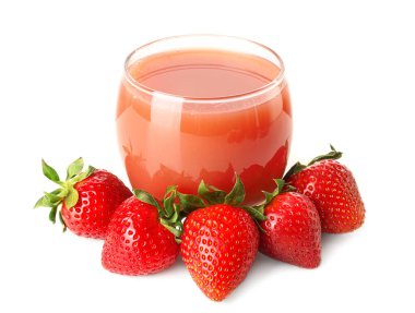 Beyaz zemin üzerine lezzetli çilek güler yüzlü camla