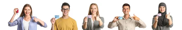 Set Happy People Driving Licenses White Background — Stock Photo, Image