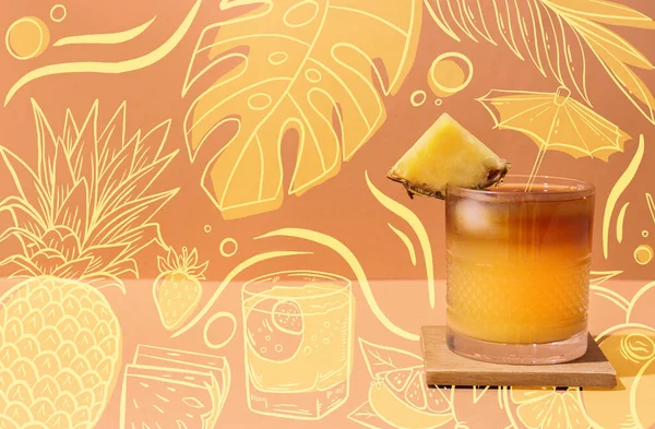 Glass Tasty Mai Tai Cocktail Color Background — Stock Photo, Image
