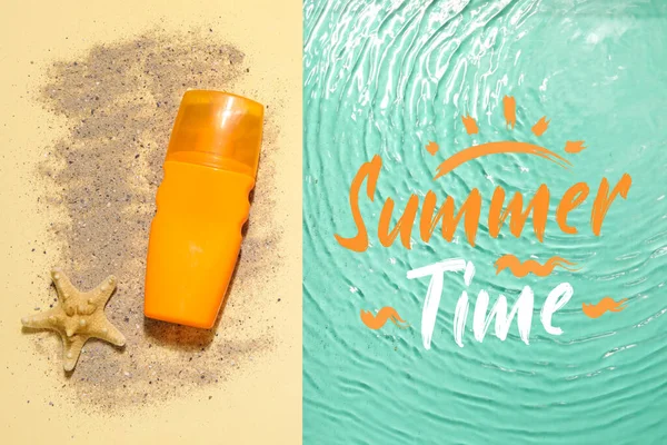 Banner Mit Sonnencreme Und Text Sommer Time — Stockfoto