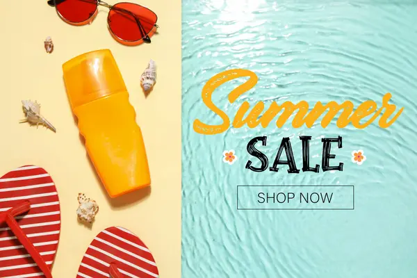 Banner Summer Sale Sunscreen Accessories — Stock Photo, Image