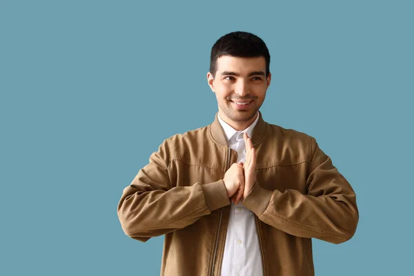 Young Man Blue Background — Stock Photo, Image