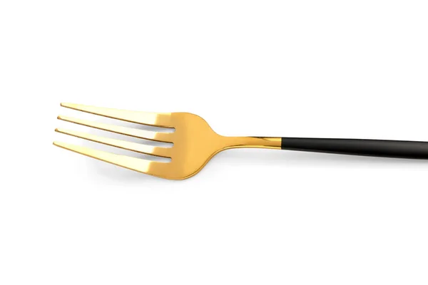 Golden Fork Black Handle White Background — Stock Photo, Image