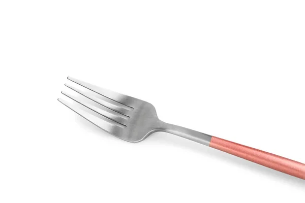 Zilveren Vork Met Roze Handvat Witte Achtergrond — Stockfoto