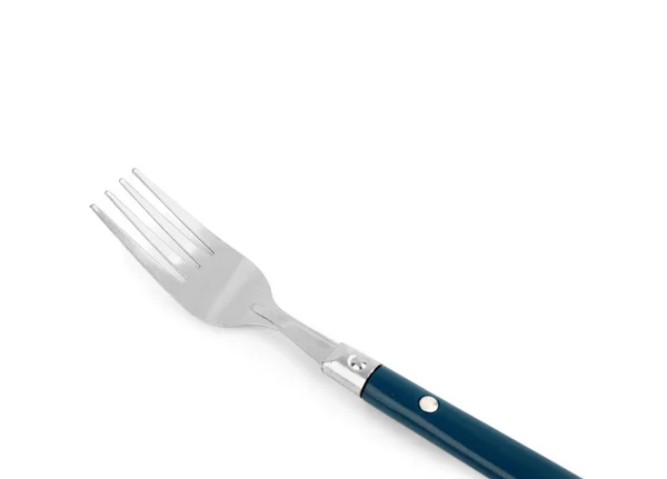 Silver Fork Blue Handle White Background — Stock Photo, Image