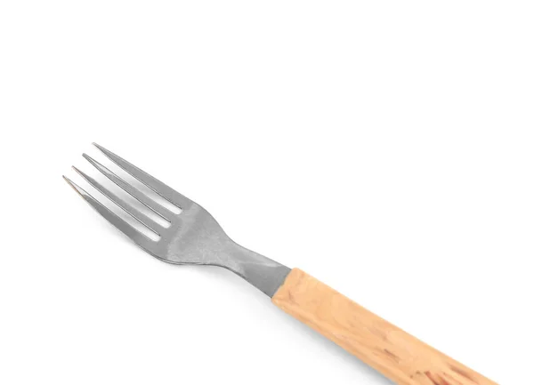 Silver Fork Wooden Handle White Background — Stock Photo, Image