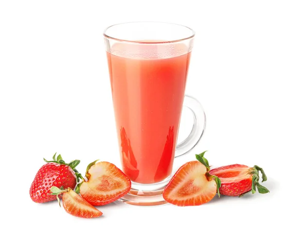 Glass Tasty Strawberry Smoothie White Background — Stock Photo, Image