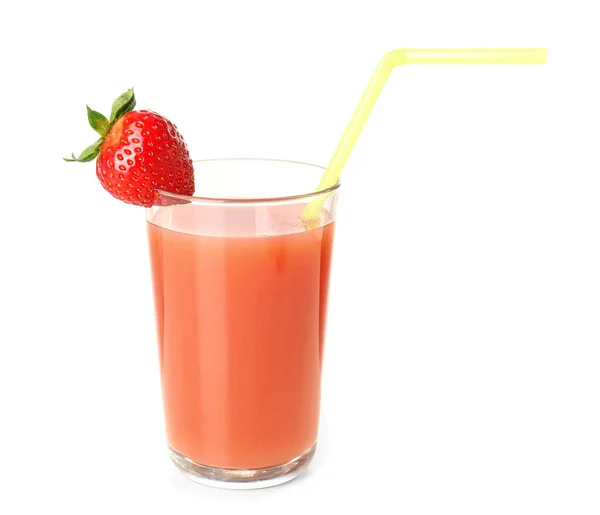 Glas Mit Leckerem Erdbeer Smoothie Auf Weißem Hintergrund Stockbild