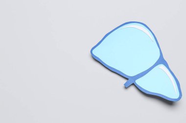 Gri arkaplanda mavi kağıt karaciğer