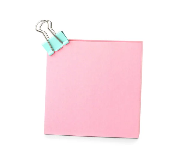 Ροζ Αυτοκόλλητη Σημείωση Συνδετήρα Λευκό Φόντο — Φωτογραφία Αρχείου