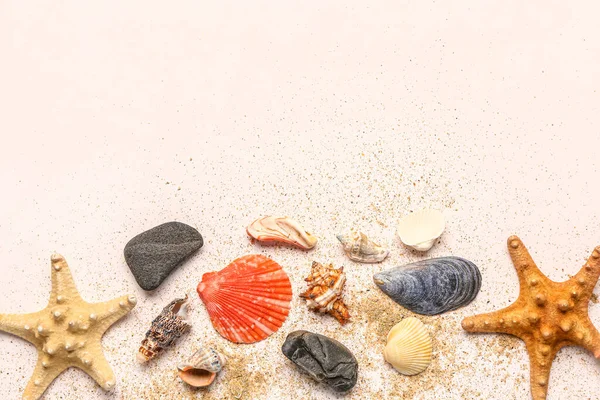 Seashells Starfishes Sand White Background — Stock Photo, Image