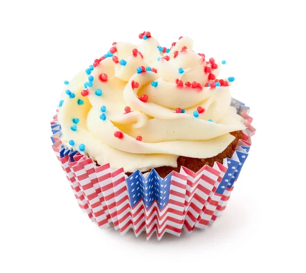 Lekkere Usa Patriottische Cupcake Geïsoleerd Witte Achtergrond Amerikaanse Onafhankelijkheidsdag — Stockfoto