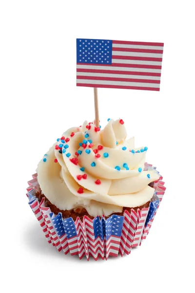 Tasty Patriotic Cupcake Flag Usa White Background American Independence Day — Stock Photo, Image
