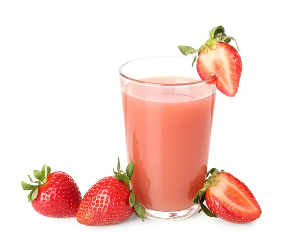 Glas Mit Leckerem Erdbeer Smoothie Auf Weißem Hintergrund — Stockfoto