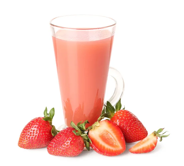 Glas Mit Leckerem Erdbeer Smoothie Auf Weißem Hintergrund — Stockfoto