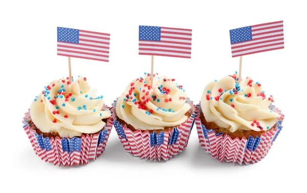 Tasty Patriotic Cupcakes Flag Usa White Background American Independence Day Royalty Free Stock Photos