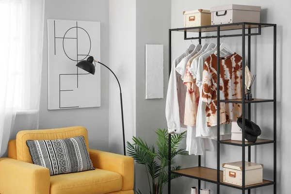 Shelving Unit Clothes Accessories Interior Light Room — Stock Photo, Image