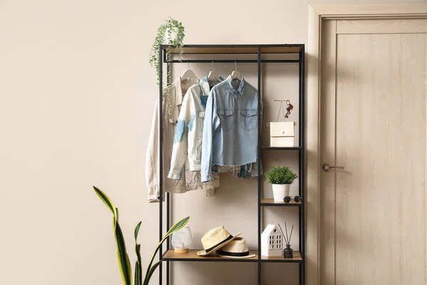 Shelving Unit Clothes Accessories Modern Hall — Stock Photo, Image