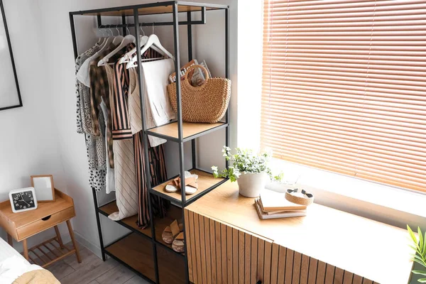 Interior Light Bedroom Shelving Unit Clothes — Stock Photo, Image