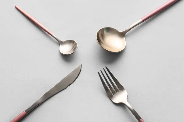 Stylish Cutlery Grey Background — Stock Photo, Image
