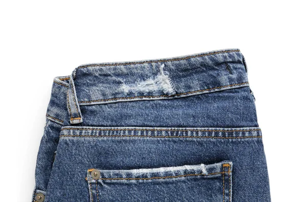 Calça Jeans Jeans Azul Elegante Fundo Branco — Fotografia de Stock