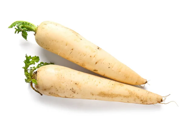 stock image Fresh daikon radishes on white background