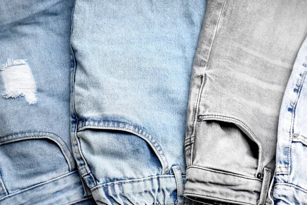 Calça Jeans Jeans Estilo Diferente Como Fundo Close — Fotografia de Stock