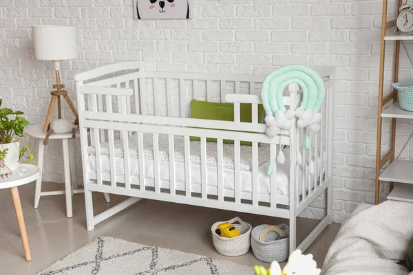Interior Light Bedroom Baby Crib — Stock Photo, Image
