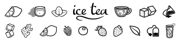 stock vector Banner with ingredients for iced tea on white background