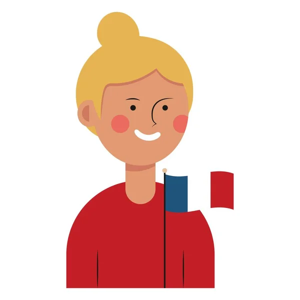 Mujer Con Bandera Nacional Francia Sobre Fondo Blanco — Vector de stock