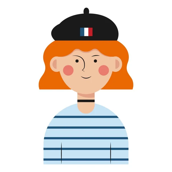 Mujer Francesa Con Sombrero Boina Sobre Fondo Blanco — Vector de stock