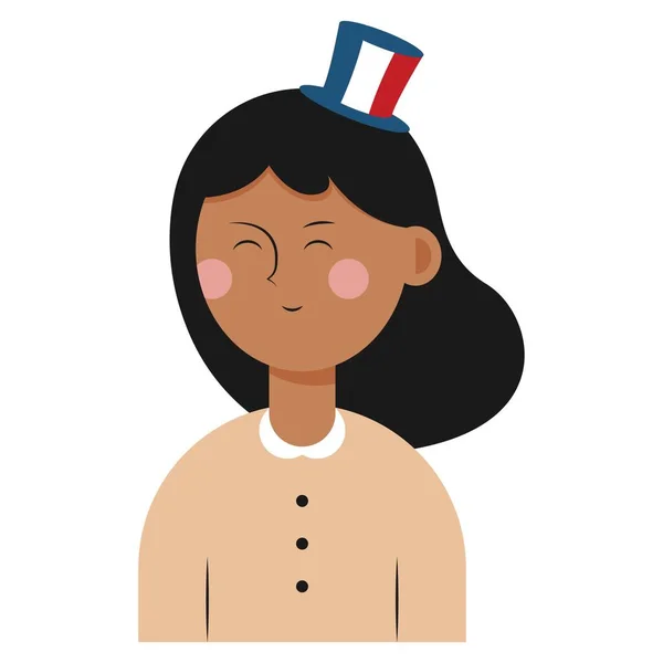Mujer Con Sombrero Copa Colores Bandera Francesa Sobre Fondo Blanco — Vector de stock