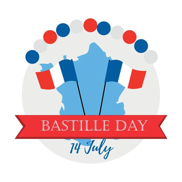 Carte Voeux Pour Jour Bastille Avec Les Drapeaux Carte France — Image vectorielle