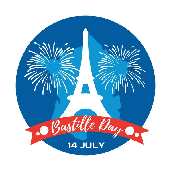 Carte Voeux Pour Jour Bastille Avec Tour Eiffel — Image vectorielle